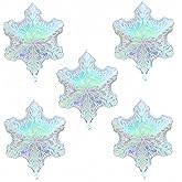 5Pcs Iridescent Snowflakes Balloons for New Year/23 Inch Snowflakes Balloons for Wonderland Birthday Party/Frozen Themed Party/Holographic Groovy Party/Bars Stores Winter Xmas Decor