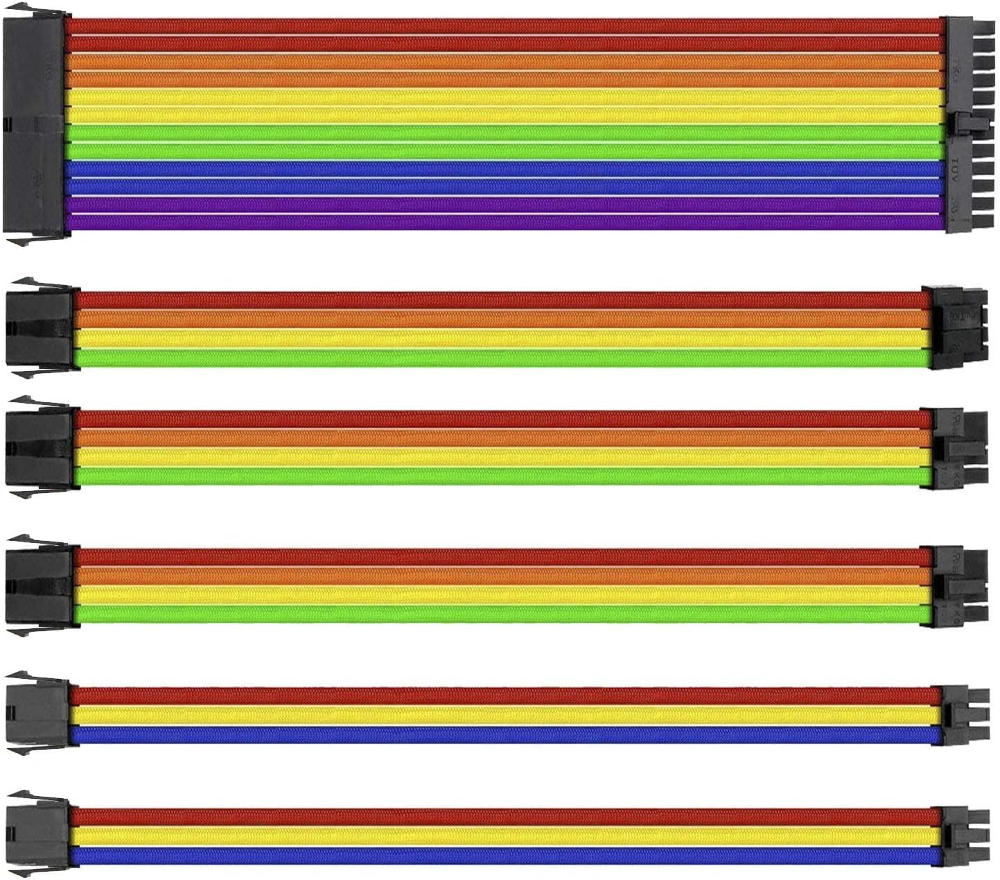 IBEST IMPETUS PC Sleeved Braided Cable Extensions Kit Sleeved PSU Cables ATX Power Supply Sleeved Cable Extension Cable Kit for Computer 300mm Length ATX EPS (6+2) PCI-E With Black Combs