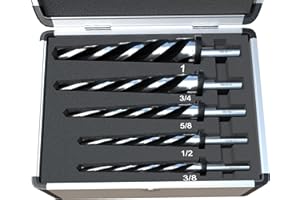 MACXCOIP 5Pcs Bridge Construction Reamer Set, M2 HSS Taper Chucking Reamer Drill Bit with 5-Spiral Flutes Design for Steel, Alloy, Aluminum, Wood and Plastic