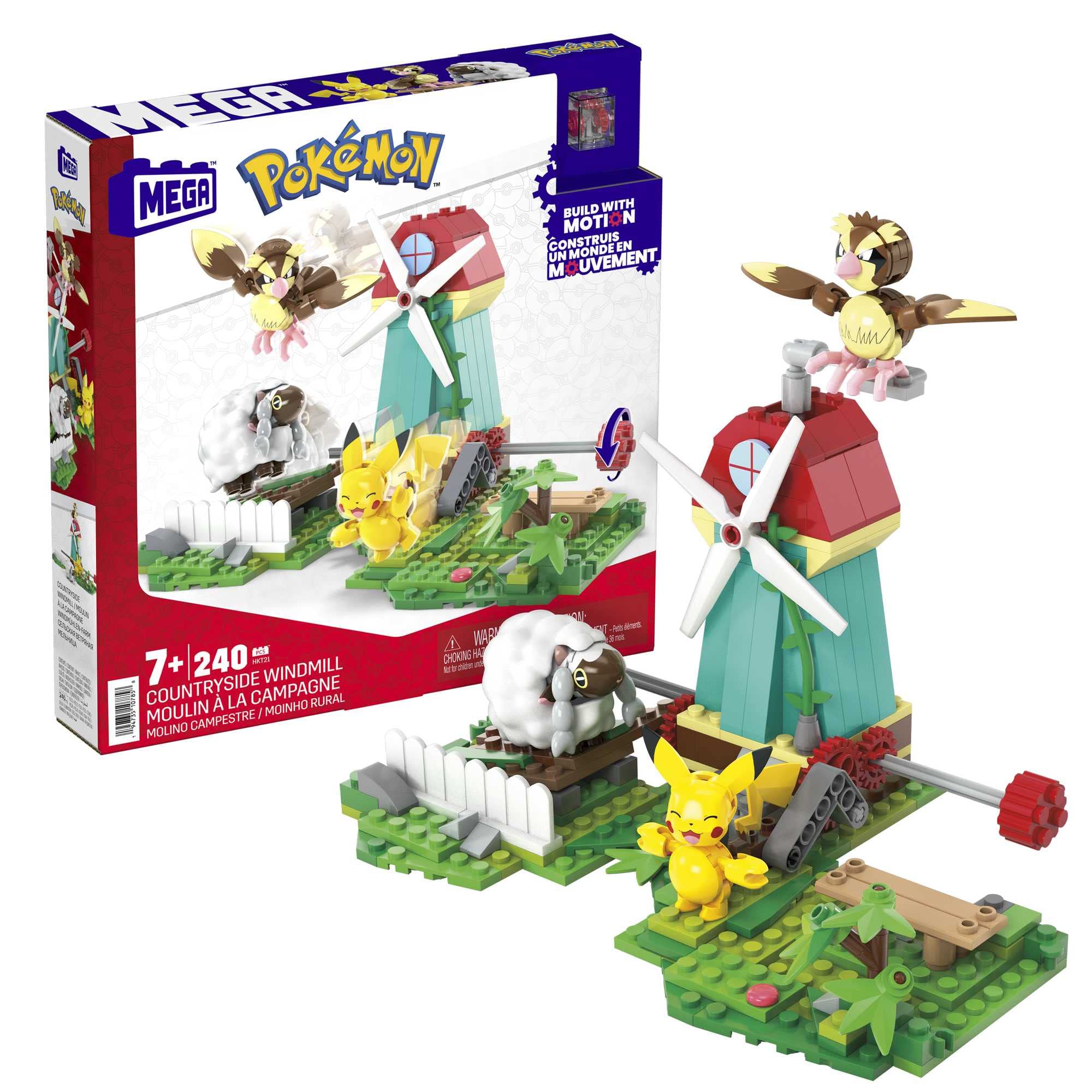 MEGA Pokémon Building Toys Set, Countryside Windmill with 240 Pieces, Motion and 3 Poseable Action Figures, for Kids, HKT21
