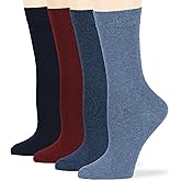 7BigStars Women's Cotton Dress Socks - 4 Pack L/M - Solid Assorted Crew Calf Black Brown Blue Grey Beige Olive Green