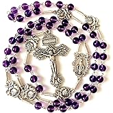 elegantmedical Handmade Catholic Amethyst Beads Our Lady of Grace Rosary Cross Crucifix Necklace Gift Box