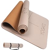 YOGATI&reg; Yoga Mat with Strap with Alignment Lines. Home Workout Mat for Women, Men and Kids. Thick Non Slip Yoga Mat for Pilates and Fitness. Brown, Pink and Purple Yoga Mats