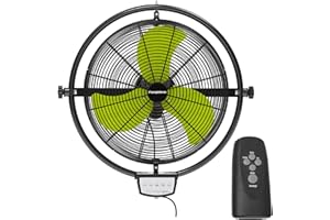 FANQIEBROS 20 IN 5500 CFM Remote Control Wall Mount Fan, 3 Speed High Velocity Wall Fan with Timer, Oscillation & Tilting, Air Circulator for Garage, Commercial, Greenhouse, Warehouse & Gazebo Use, UL Listed