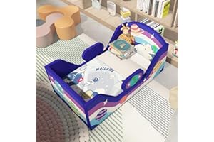 weeonekids Toddler Bed, Child Bed for Kids with Extra Safty Broad, Standard Crib Size Toddler Bed, Certified Fabric Toddler Beds,Toddler Flood Bed (Space Blue)