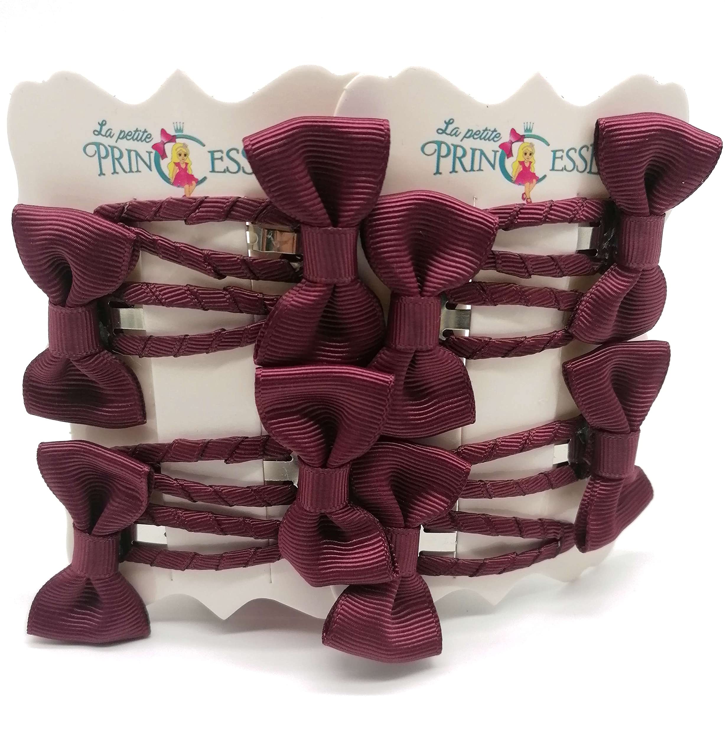 Set 8 Pcs HAIR BOWS HAIR CLIPS GIRLS CLIPS SCHOOL RIBBON SLIDES Hair ACCESSORY (Maroon Burgundy)
