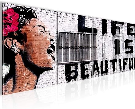 Bilder Set Mehrteilig Banksy Life Is Beautiful Wandbilder Wohnzimmer Xxl Grau Modern 3013a Amazon De Baumarkt