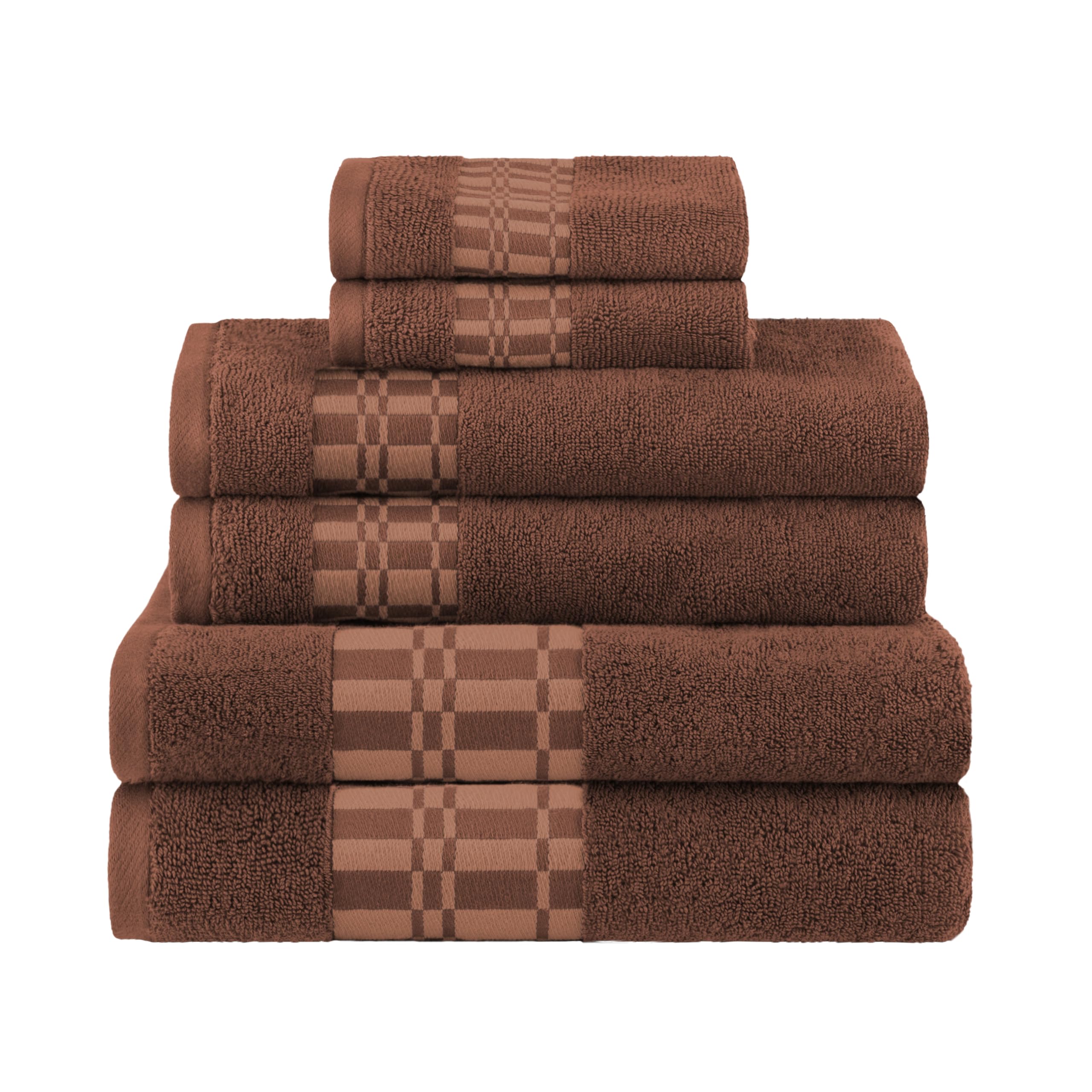 Photo 1 of Superior 6-Piece Cotton Towel Set, Geometric Design, Dobby Border, Plush Quick Dry Towels, Decorative Bathroom, Spa, Includes 2 Bath, 2 Hand, 2 Face Towels/ Washcloth, Larissa Collection, Chocolate