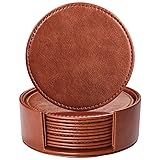 Lorteme Drink Coasters with Holder, 4" Leather