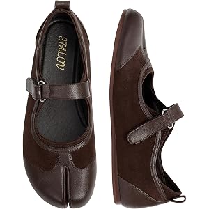 STALOV Tabi Ballet Flats for Women Suede Round Split-Toe Athletic Mary Janes Low Heel Comfortable Sporty Flats Shoes