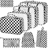 8 Set Packing Cubes for Suitcases,Packing Cube with Shoe, Cosmetics, Clothing, and Accessories Bags Packing Cubes for Travel Luggage Organizer Women Men(Black White Checkered)