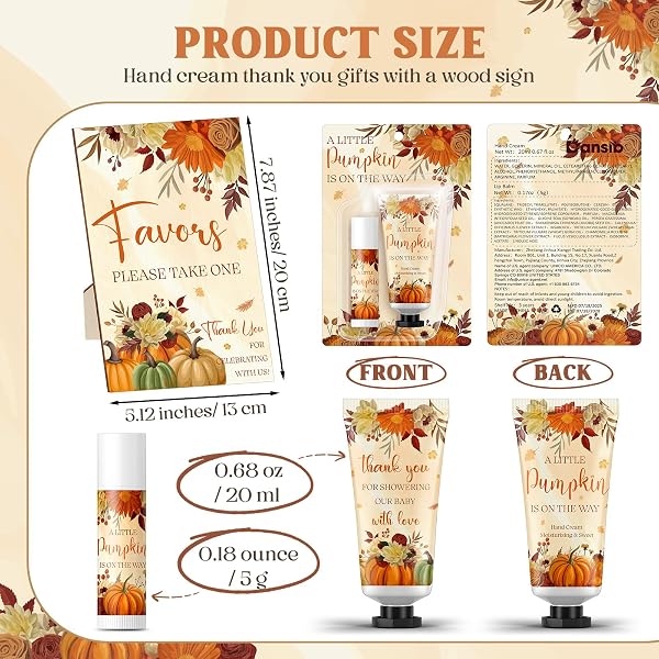 DANSIB 30 SET GENDER REVEAL GIFTS FOR GUESTS 30 PCS PUMPKIN BABY SHOWER HAND CREAM AND 30 PCS LIP BALM WITH 1 WOODEN STAND BABY SHOWER PRIZES PARTY FAVORS FOR GUESTS FOR GENDER REVEAL SOUVENIRS