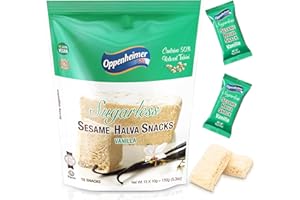 OPPENHEIMER USA Sugarless Sesame Halva Bar Mini Snacks – 15 Mini Bars, Vanilla Flavor – Delicious Sweet Israeli Sugar-Free Tahini Treat Bars, Vegan, Kosher, Source of Fiber, Gluten-Free – 10g Each (Total 150g)