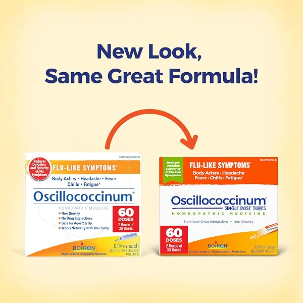 BOIRON OSCILLOCOCCINUM FOR RELIEF FROM FLU-LIKE SYMPTOMS OF BODY ACHES, HEADACHE, FEVER, CHILLS, AND FATIGUE – 60 COUNT (2 PACK OF 30)