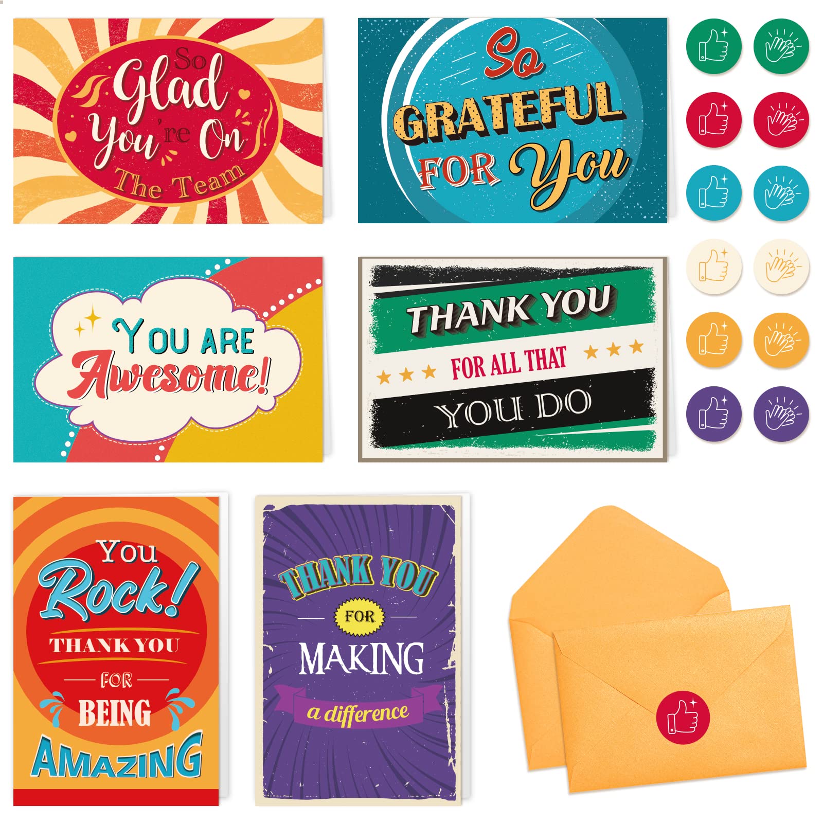 WERNNSAI Employee Appreciation Cards, 24 Thank You Cards with Envelopes & Stickers, Colorful Encouragement for Appreciation and Recognition, 10 x 15 CM Gratitude Cards for Team Staff — image 1