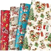 JarThenaAMCS 12 Sheets Christmas Wrapping Paper -Not Roll- Cute Cat Gift Wrap Paper Folded Flat Vintage Craft Paper for Xmas Home Party Supplies, 19.7 x 27.6 Inch