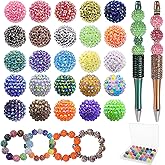 50 Pcs 20mm Beads for Pens - DIY Rhinestone Beads for Beadable Pens - Spacers for Beaded Pen Supplies - Glitter Acrylic Bubblegum Round Bling Bead for Keychains - Focal Bead for Bracelets (Colorful)
