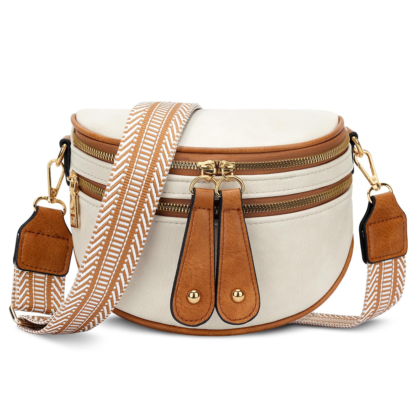 Photo 1 of KKXIU Crossbody Sling Bag for Women Trendy Fanny Pack Vegan Leather Chest Bag (Beige)