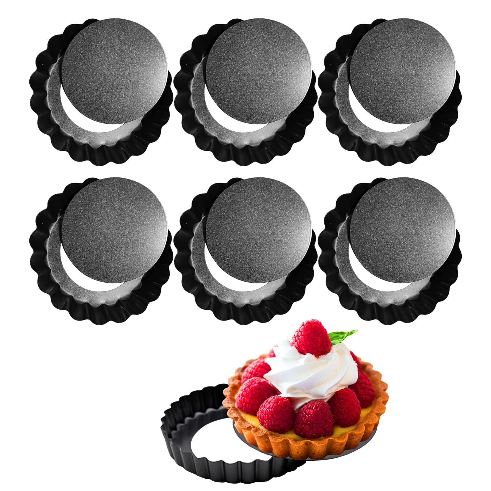 Photo 1 of CFGUK 6 Pack Mini Tart Pans 4 Inch with Removable Bottom Round Non-stick Deep Quiche Pan, Heavy Duty Fluted Side for Pies, Egg Tart Molds for Baking, Mousse Cakes, Fruit and Desserts (4 Inch 6pcs)