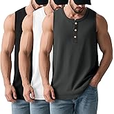 Evervibe 3 Pcs Men's Big and Tall Tank Top Ribbed Plus Size Sleeveless Henley Shirt Crewneck T Shirt 1X-5X