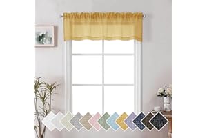 Lecloud Doris Curtains Valance 14 Inch Length 1 Pcs, Solid Light Filtering Gold Sheer Curtians for Basement Bathroom Small Window, Dual Rod Pocket Short Window Curtains, 60 W x 14 L Inch