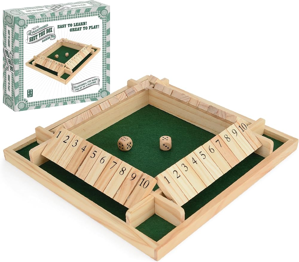 Toyrific Shut The Box 4 Player Wooden Dice Game Family Travel Preschool