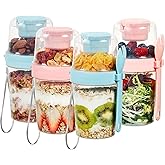 Vtopmart 4 Pack 27oz Yogurt Parfait Cups with Lids and Spoons, Overnight Oats Containers, Reusable Topping Compartment for Breakfast with Yogurt, Cereal or Oatmeal On-the-Go
