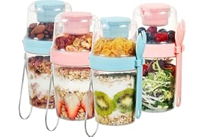 Vtopmart 4 Pack 27oz Yogurt Parfait Contianer with Spoon and Sauce Cup, Overnight Oats Containers, Reusable Crunch Cup, Food 