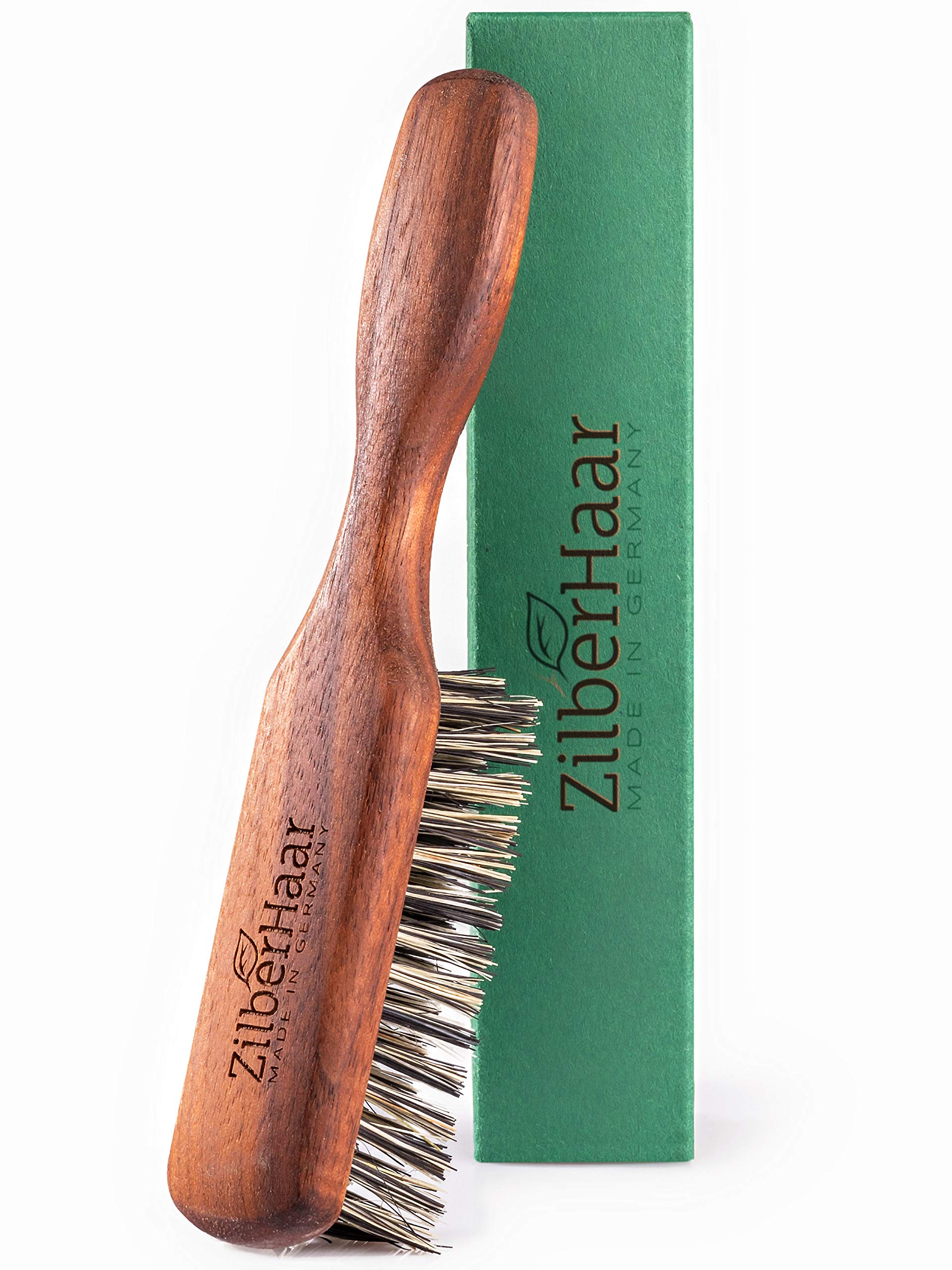 ZilberHaar - Regular Vegan Beard Brush - Stiff Natural Bristles, Mexican Tampico Fiber and Oiled Walnut Wood - Animal-Free Beard Grooming Brush for Men - Made in Europe