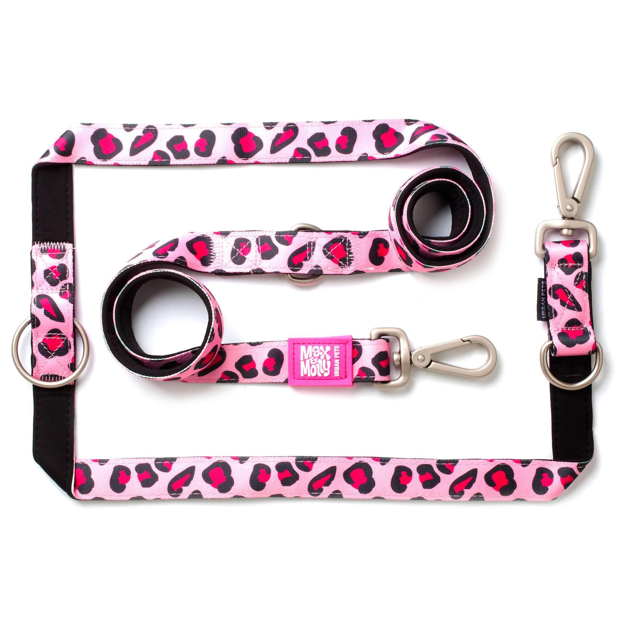 Max & Molly 6-in-1 Hands Multi-Function Dog Leash, Ultra Soft Padded Neoprene, Pink Leopard M — image 1