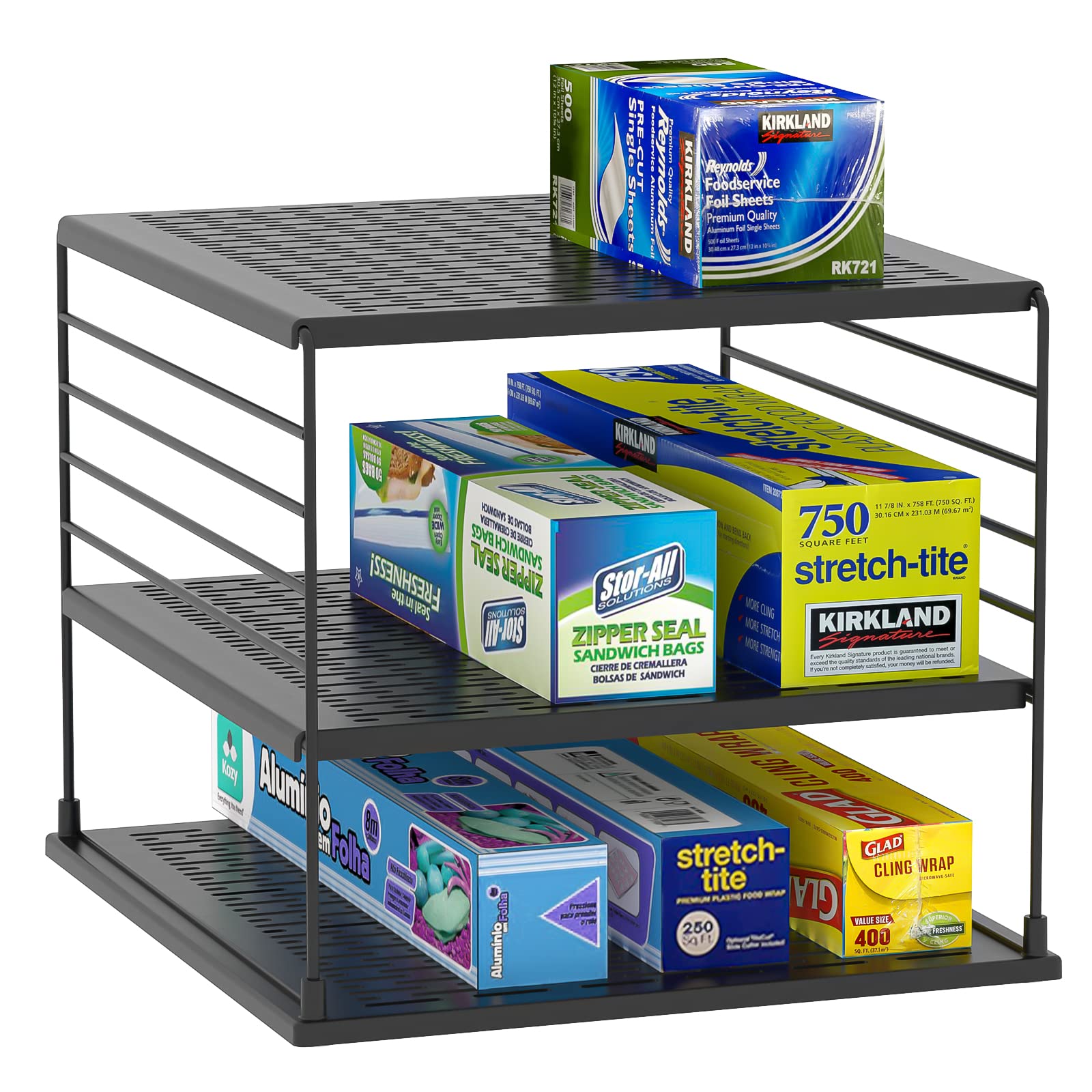 Photo 1 of WANCHIY Upgraded Cabinet Organizers and Storage -Divided Compartment Holder for Plastic Bag, Wrap, Foil, Snack and Box for Kitchen and Pantry Organization and Storage, Kitchen Organization(Black)