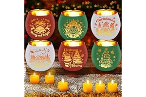 VIHOSE 6 Set Christmas Votive Candle Holders Xmas Red Green White Glass Tea Light with LED Battery Operated Candles Flameless Lights Christmas Table Decorations for Home Table Centerpiece Decor Gifts