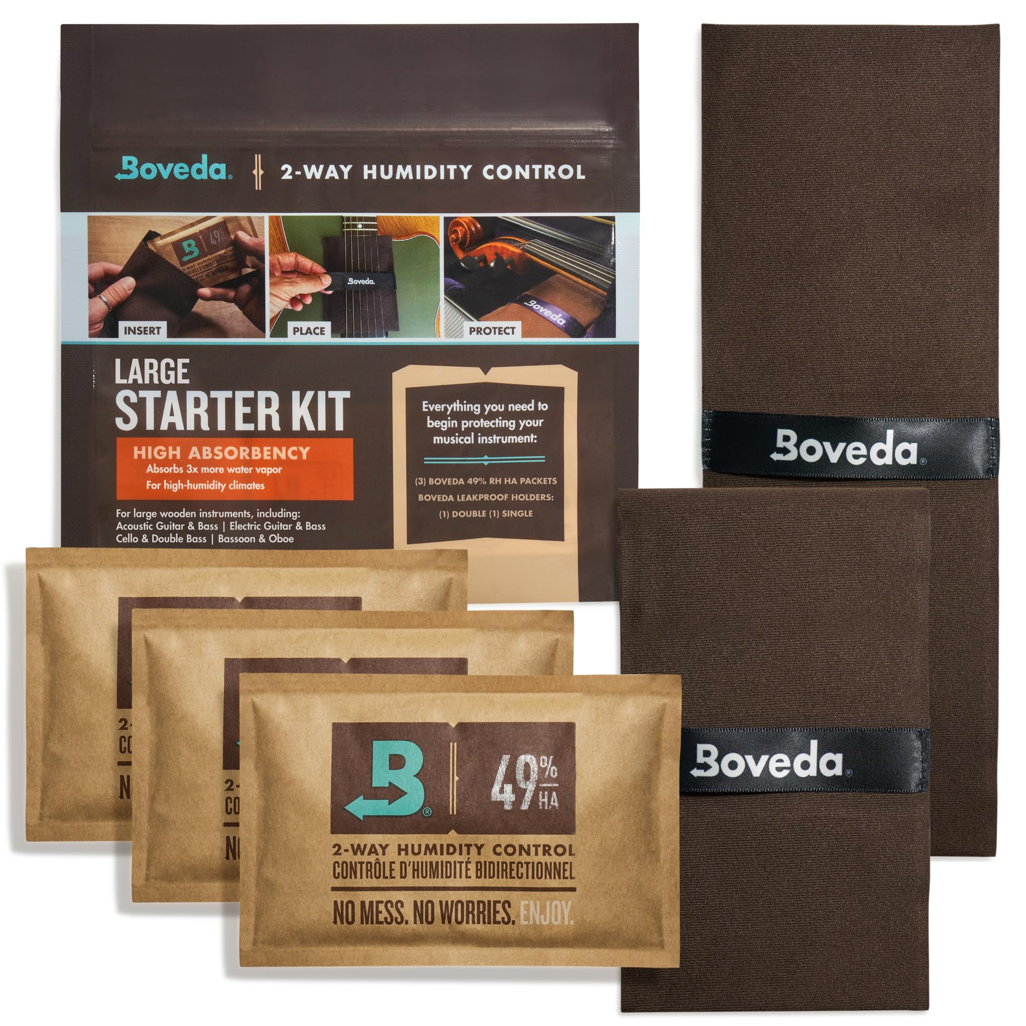 Boveda Music HIGH ABSORBENCY Large Starter Kit - (2) 49% RH High Absorbency Boveda - Ideal Two-Way Humidity Control for EXTREME HUMIDITY CLIMATES ONLY - For Guitars & Other Large Wooden Instruments