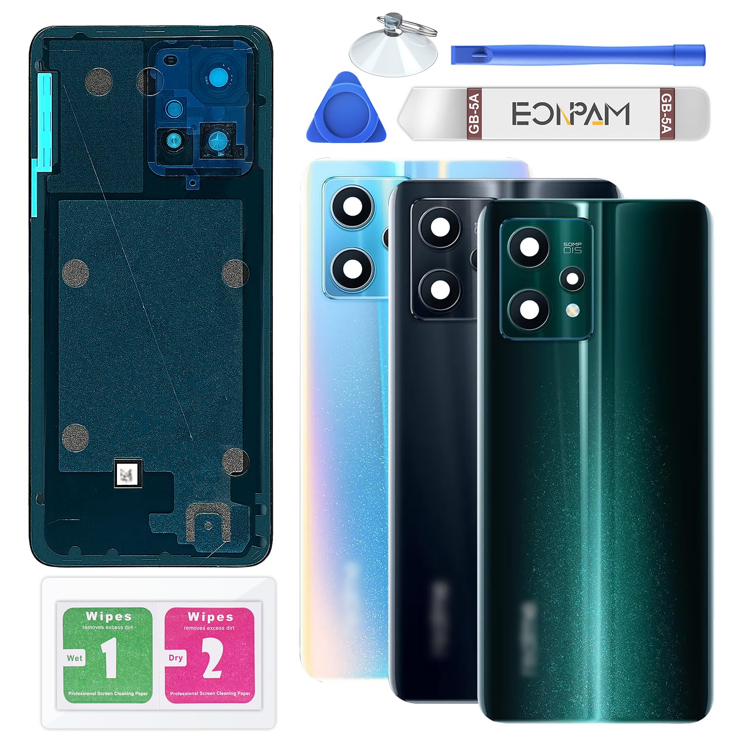 Eonpam Back Cover Glass for Realme 9 Pro+ Rear Glass Replacement with Camera Lens + Repair Kit Genuine Rear Housing (Green)