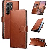SUANDUCK Wallet Case for Samsung Galaxy S24 Ultra with RFID-Blocking Credit Card Holder, PU Leather Folio Flip Cover Women Men Protective Phone Case Compatible with Samsung S24Ultra, Light Brown