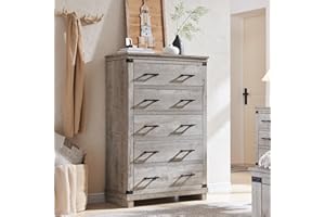REDLEMON Farmhouse 5 Drawers Dresser for Bedroom, Tall Chest of Drawers with Thick Plank Styling, Wood Rustic Closet Dresser for Bedroom, Living Room, Light Rustic Oak