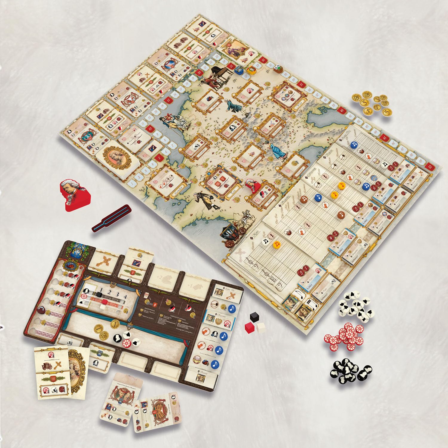 Kosmos 683931 Lacrimosa, Mozarts Spuren Folgen, Strategiespiel mit historisch-musikalischem Thema, Brettspiel, Eurogame, Kennerspiel für 14 Personen ab 12 Jahren, Mehrfarbig 2