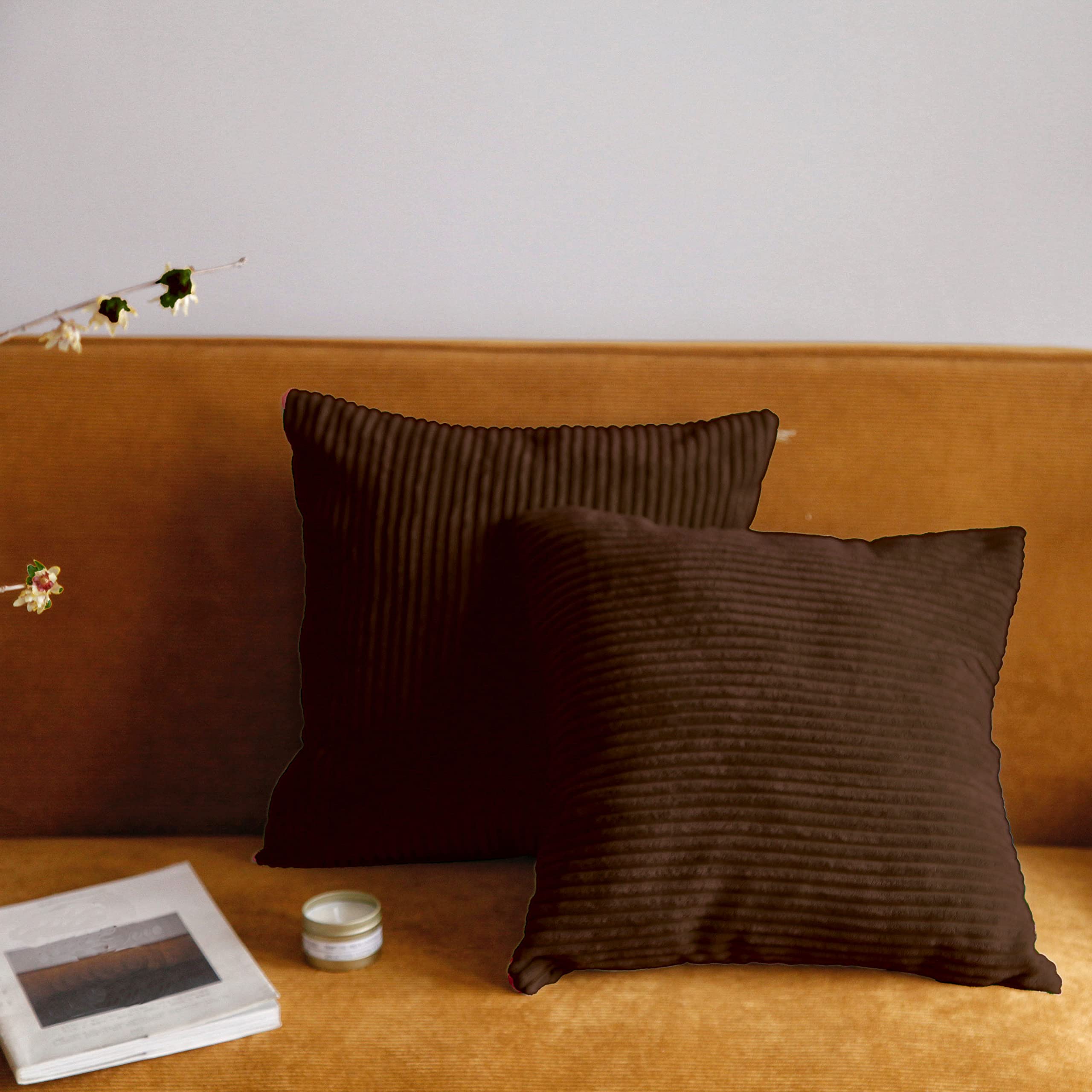 Pagnanno. Set of 2 Soft Velvet Cushion Covers 45x45cm(18x18 Inches) Corduroy Throw Pillowcases Cushion Covers for Chairs,living room,bedroom with Invisible Zipper (18"x18" (Pack of 2), Chocolate)