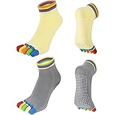 LemonGirl 2 Pairs Non-Slip Yoga Socks for Women Non-Slip Five Toe Full-Toe Socks US 5-9 for Pilates, Barre