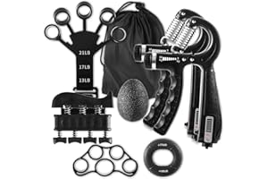 7PCS Grip Strength Trainer Kit, 2 Adjustable Forearm Resistance Grips, Finger Stretchers, Grip Ring, Hand Squeeze Ball, Finge