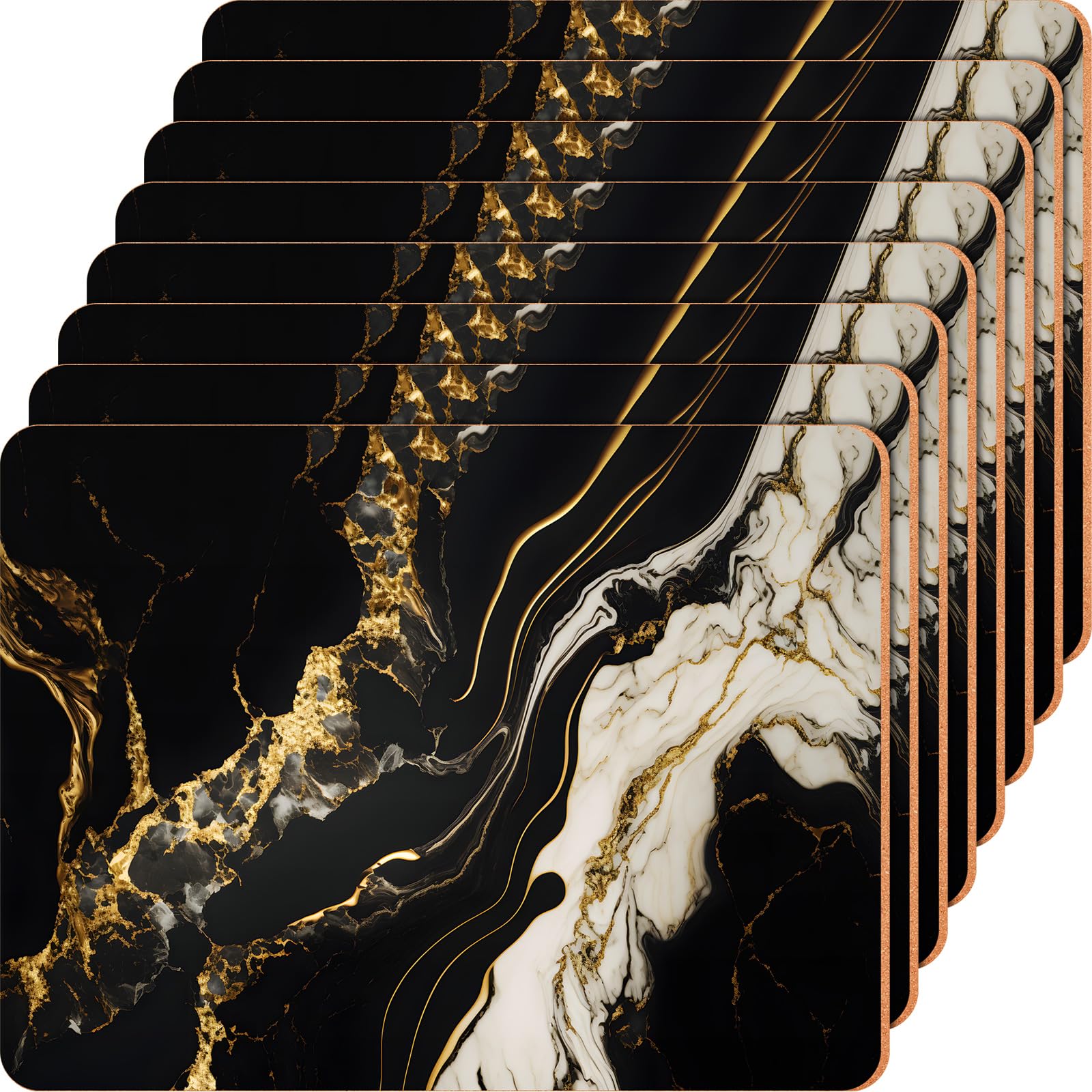 Photo 1 of Singhoow Set of 8 Black Heat Resistant Cork Placemats for Kitchen and Dining Tables 16 x 12'' Hard Placemats Thick Cork Backed Easy Clean Table Mats Party Supply