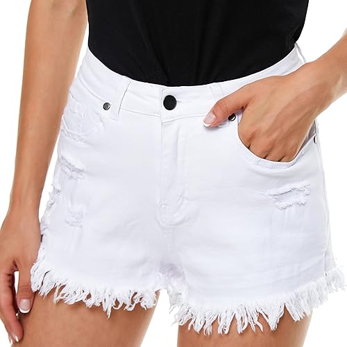 YOCUR Womens Casual Denim Ripped Shorts Micro Elastic Fabric Hot