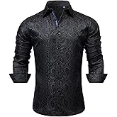 Alimens & Gentle Mens Paisley Dress Shirt Long Sleeve Luxury Button Down Floral Shirt Party Casual Wedding