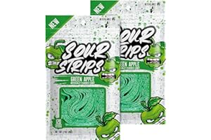Sour Strips Flavored Sour Candy Strips, Deliciously Sour Chewy Candy Belts, Vegetarian Candies, 2 Pack (Green Apple (2 Pack))
