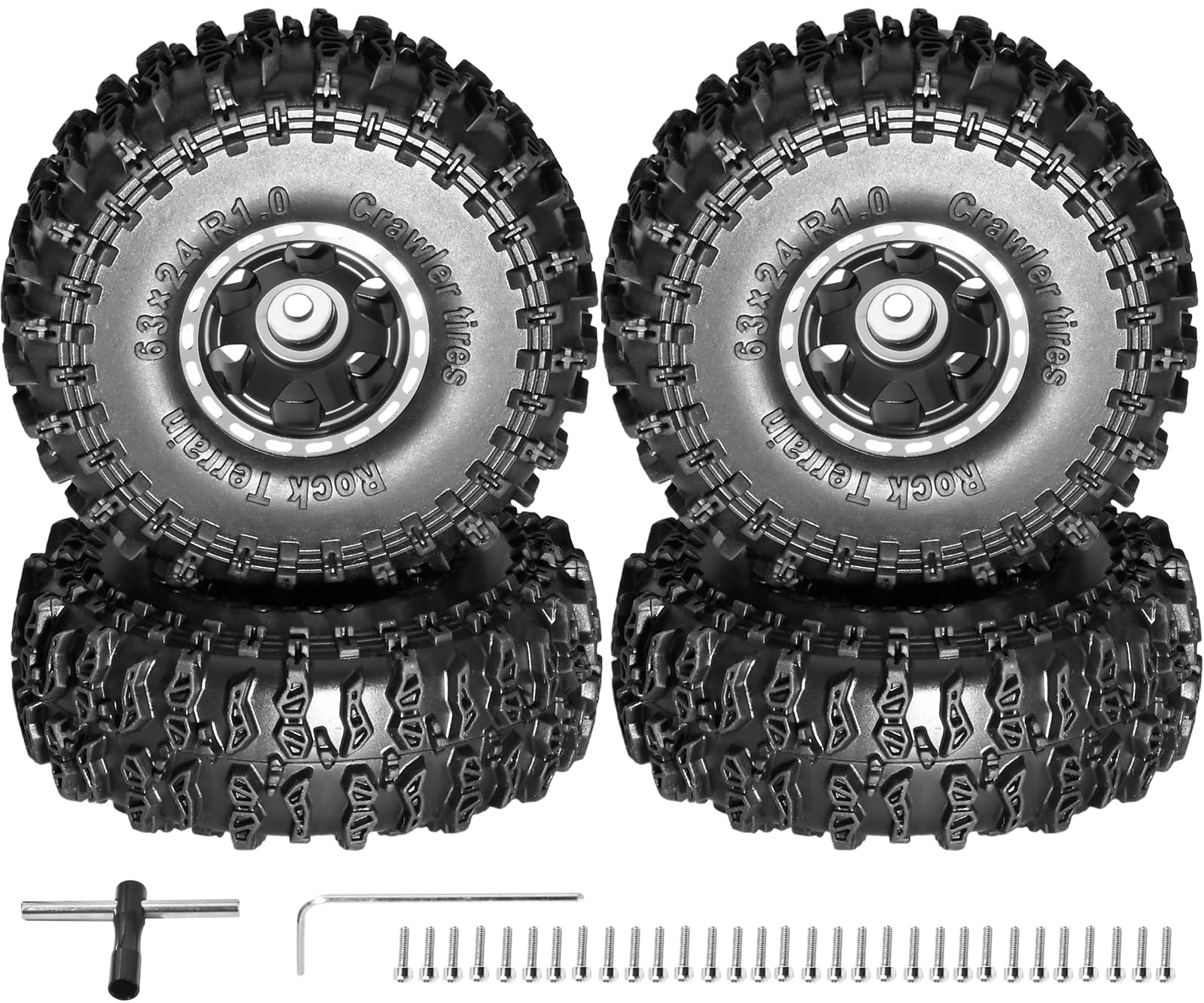 RcThjia 1.0 Beadlock Wheel Soft Tire Set RC Upgrade Part for Traxxas 1/18 TRX4M 1/24 RC Crawlers car Axial SCX24 FMS FCX24 Gladiator Bronco C10 JLU Deadbolt B17 Upgrade.(4Pcs/Set)