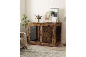 Furnipeture Wooden Dog Crate Furniture with Cushion,Dog Crate Side End Table Chew-Proof with Double Door,Modern Kennel for XLarge Dogs Indoor up to 90lb - Rustic Brown (43.2" L*27.5W*32" H)