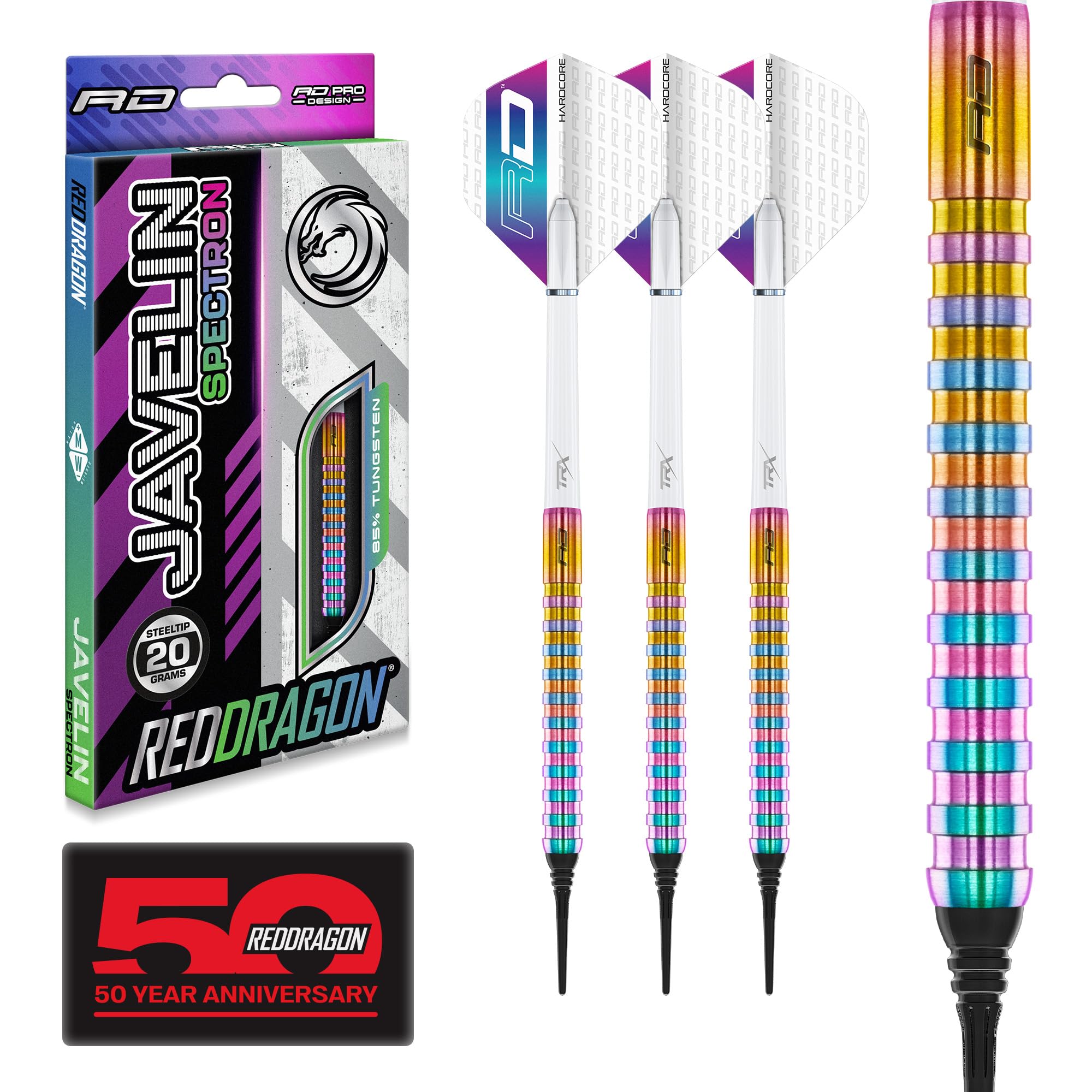RED DRAGON Javelin Spectron 18 Gram Softip Premium Tungsten Darts Set with Flights and Stems