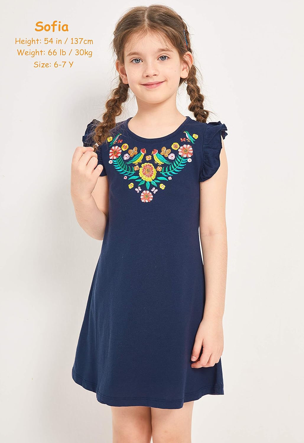 Fiream Toddler Girls Dresses Mexican Floral Casual Cotton Dress for Girls Kids: Clothing