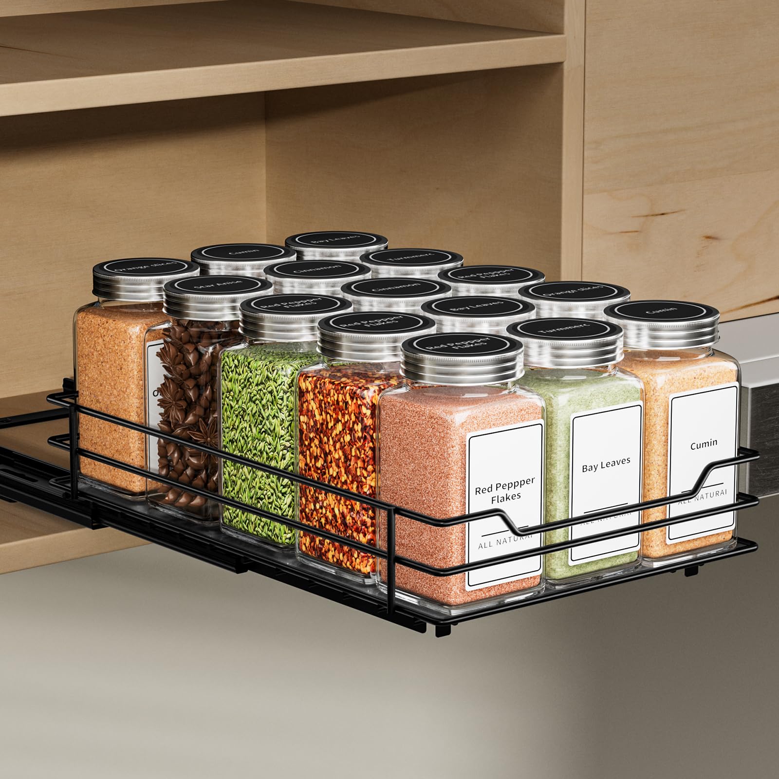 ZDDLOINP Pull Out Spice Racks for Inside Cupboard, Spice Rack Organiser, Spice Rack for Cabinet, Heavy Duty Slide Out Spice Racks Organizer L10.4*W6.8*H2.2inch