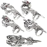 SOLUSTRE Vintage Claw Ring Skull Statement Rings 5Pcs Punk Rock Gothic Sliver Knuckle Bendable Joint Knuckle Ring Full Finger Armor Rings Jewelry Accessories for Men Women